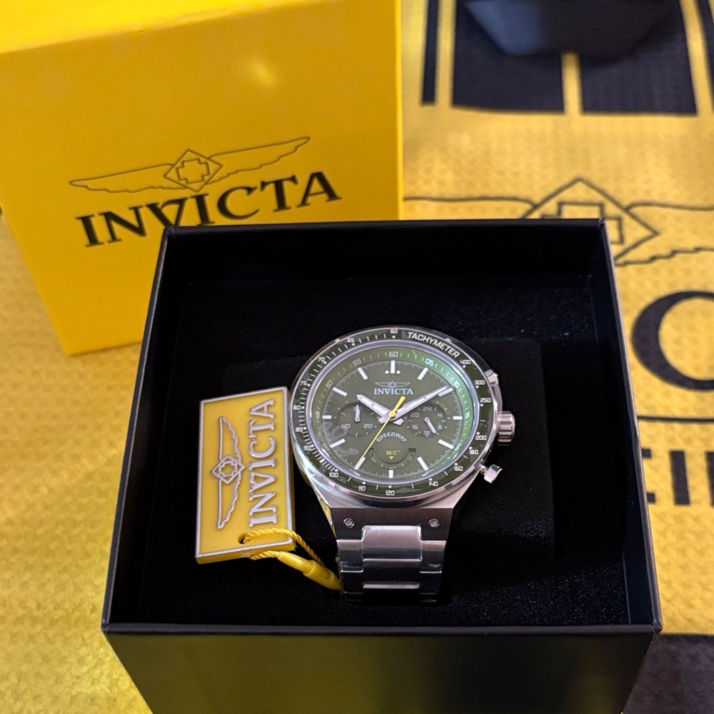 Invicta Silver and Green Chronograph Watch